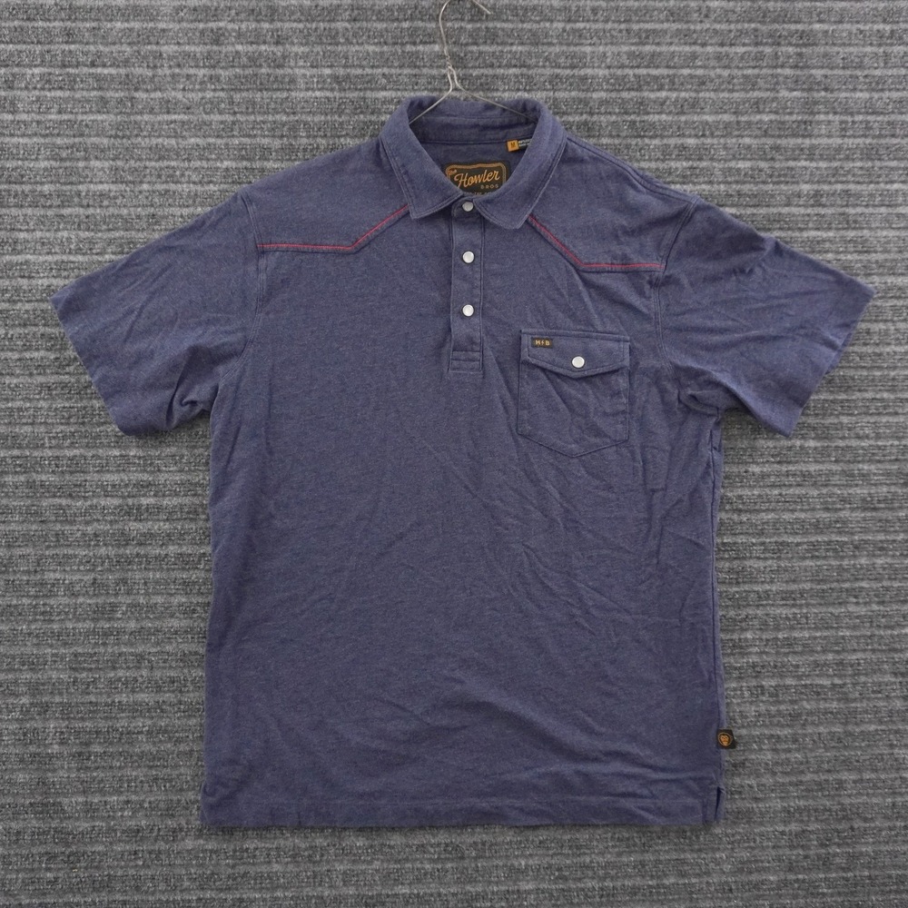 Howler Brothers Ranchero Polo Mens Size M Blue Western Yoke Pearl Snap Top